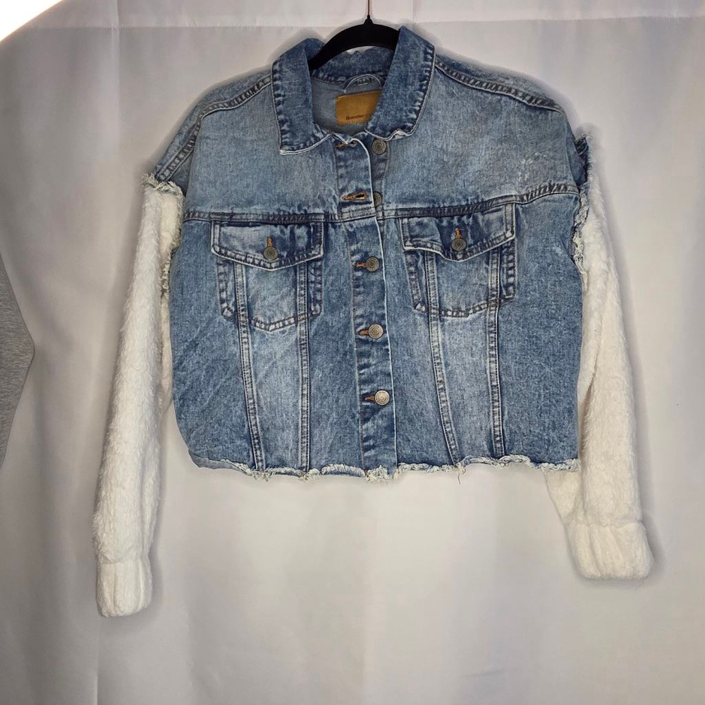 Bluenotes Jean Jacket with Sherpa Sleeves Size Small Blue White